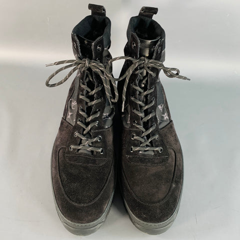 LOUIS VUITTON Size 10.5 Harlem Black Logo Canvas High Top Boots