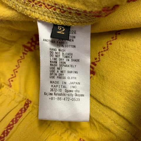 KAPITAL Size M Yellow Orange Stripe Cotton Linen Drawstring Shorts