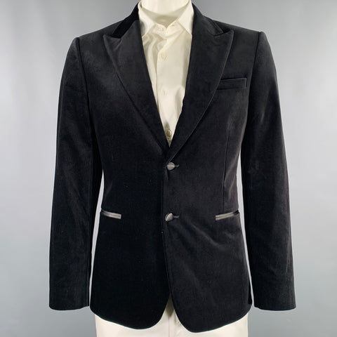 TED BAKER Blazer de sport en velours de coton noir à revers en pointe, taille 42