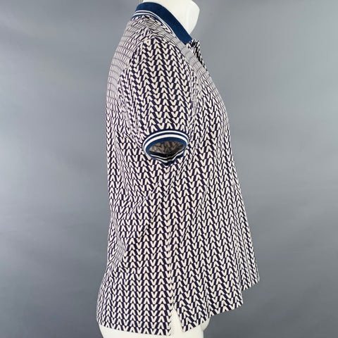 VALENTINO Size M Navy White Monogram Cotton Pique Buttoned Polo