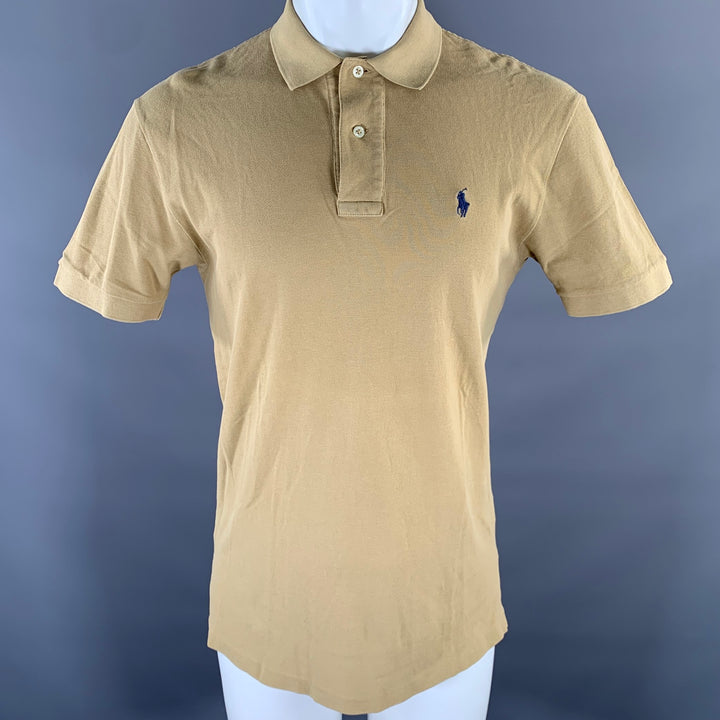 RALPH LAUREN Size S Khaki Brown Logo Cotton Ribbed Polo