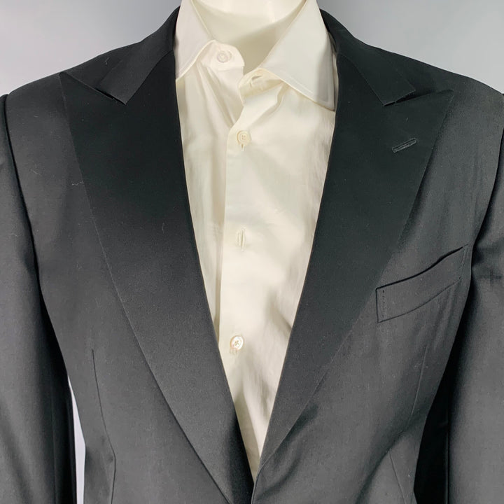 ERMENEGILDO ZEGNA Size 46 Black Wool Peak Lapel Tuxedo