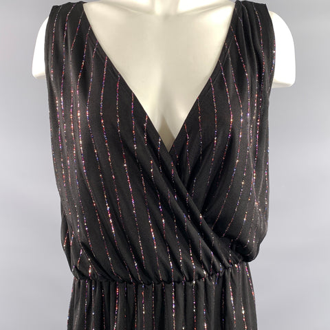 MARC JACOBS Size M Black Multi Color Polyester Stripe Mid-Calf Cocktail Dress