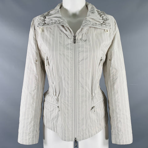 ARMANI COLLEZIONI Size 6 Grey White Polyester Blend Stripe Jacket