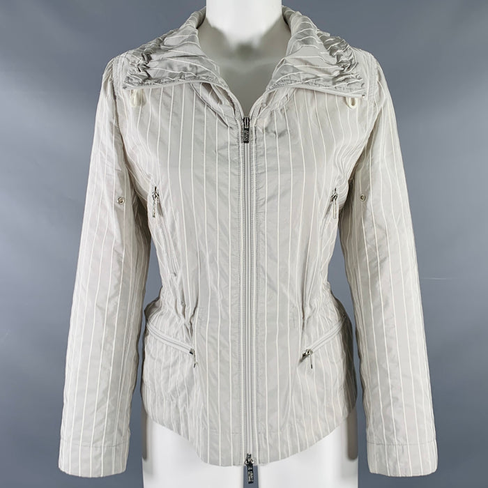 ARMANI COLLEZIONI Size 6 Grey White Polyester Blend Stripe Jacket