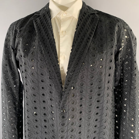TOKYO JAMES Size L Black Holey Notch Lapel Sport Coat