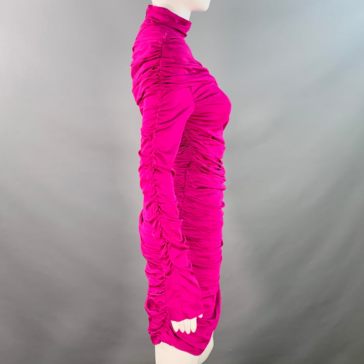 STELLA McCARTNEY Size 2 Purple Raspberry Viscose Blend Ruched Long Sleeve Cocktail Dress