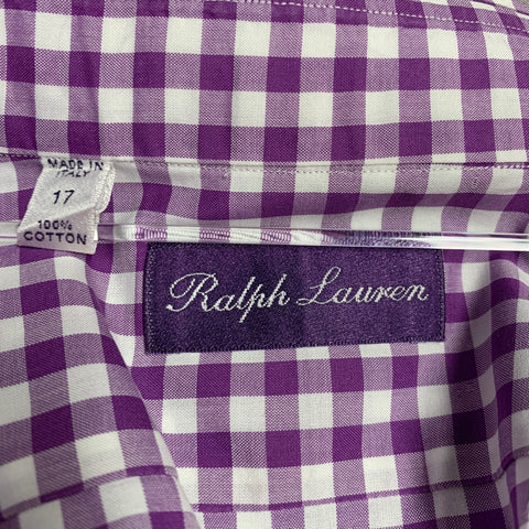 RALPH LAUREN Size XL Purple White Checkered Cotton Long Sleeve Shirt