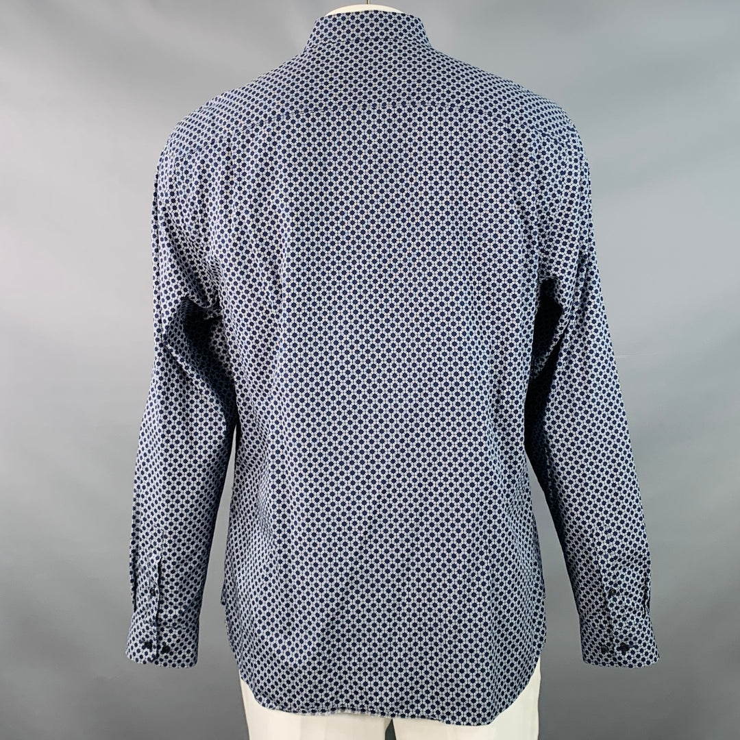 TED BAKER Size XL Navy White Geometric Cotton Point Collar Regular Fit Long Sleeve Shirt