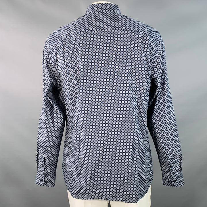TED BAKER Size XL Navy White Geometric Cotton Point Collar Regular Fit Long Sleeve Shirt