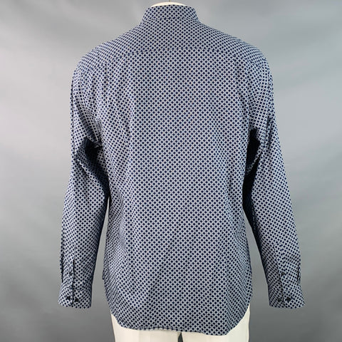 Chemise à manches longues TED BAKER Taille XL Bleu marine Blanc Géométrique Col classique Coupe droite en coton