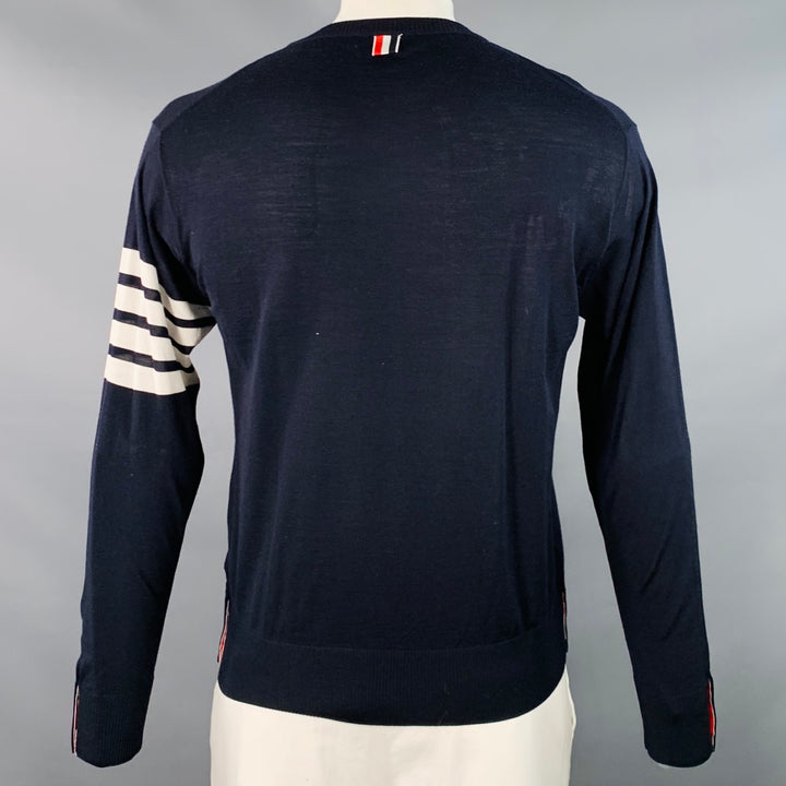 THOM BROWNE Size L Navy White Stripe Merino Wool Pullover