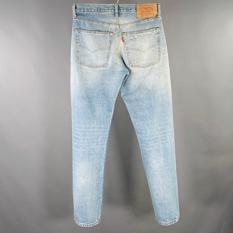 LEVI STRAUSS Size 30 501 Blue Distressed Cotton Straight Selvedge Jeans