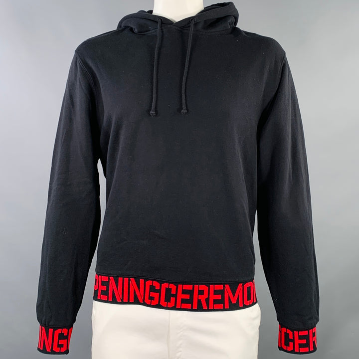 OPENING CEREMONY Size XL Black Red Cotton Hooded Sweatshirt
