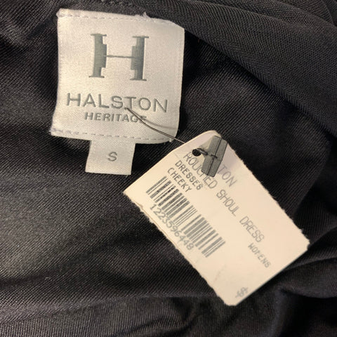 HALSTON HERITAGE Size S Black Acetate Blend Draped One Shoulder Cocktail Dress