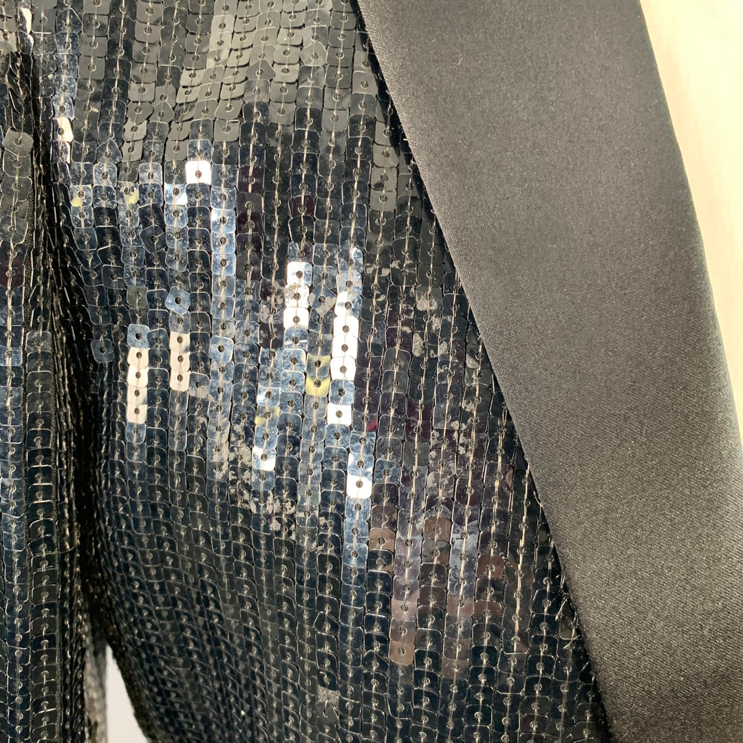 SAINT LAURENT Size 40 Black Polyester Blend Sequined Peak Lapel Sport Coat