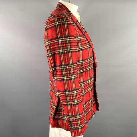 BROOKS BROTHERS Size 42 Red Tartan Wool Blend Sport Coat