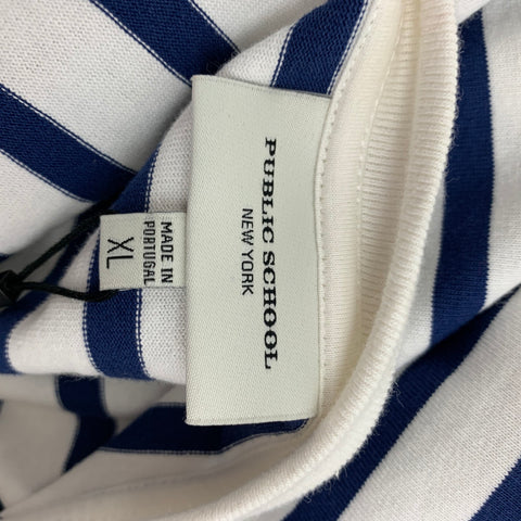 ÉCOLE PUBLIQUE Taille XL T-shirt à col rond en coton et polyester à rayures bleues et blanches