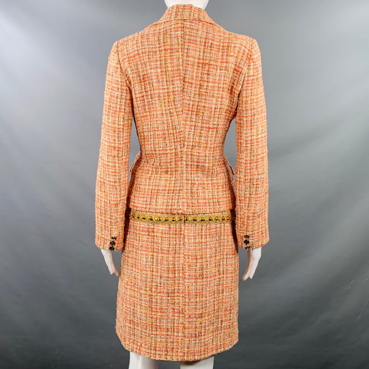 DOLCE & GABBANA Size 4 Orange Gold Cotton Blend Embellishment Skirt Suit Set