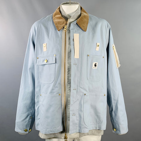 SACAI x CARHARTT Size XL Blue White Brown Oversized Cotton Field Jacket