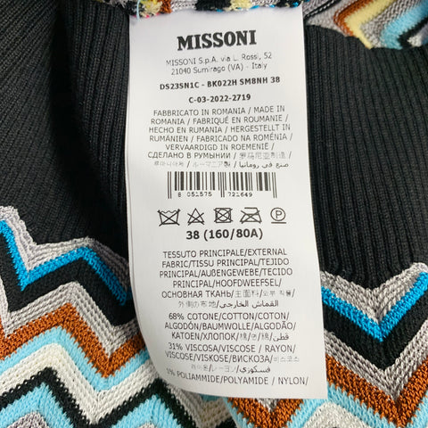 MISSONI Size S Black Multi Color Cotton Blend Zig Zag Crew Neck Pullover
