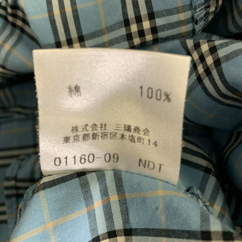 BURBERRY Size S Blue Black White Cotton Plaid Hidden Buttons Blouse