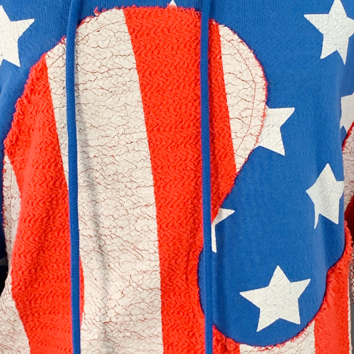 ERL Size XS Red White Blue Flag Cotton Cracked Effect Hooded Sweatshirt