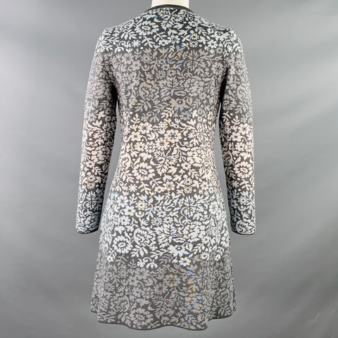 OLEANA Size S Grey Blue Merino Wool Blend Knit Abstract Floral Long Cardigan