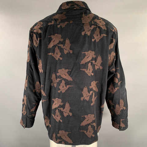 BILLY REID Size XXL Black Brown Floral Cotton Chore Long Sleeve Shirt