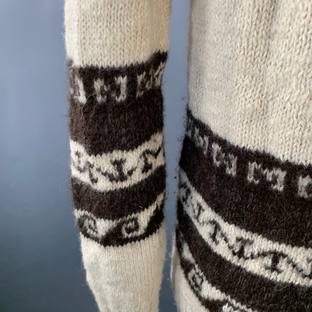 JUNYA WATANABE Size L Cream Brown Knit Wool Hooded Zip Up Cardigan