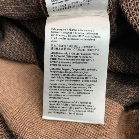 FENDI Taille L Pull à col rond en laine monogramme marron beige