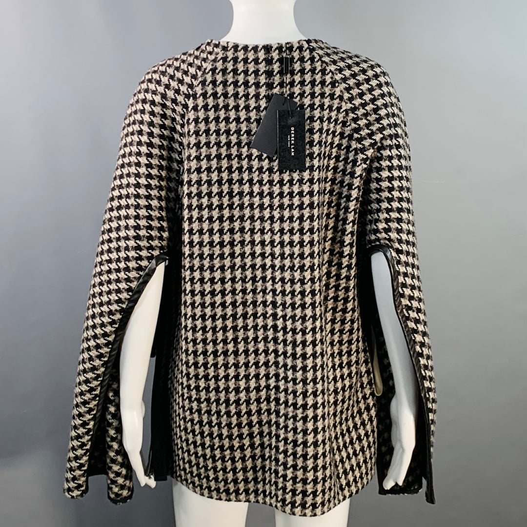 DEREK LAM Size XS/S Black Beige Wool Alpaca Houndstooth Poncho Pullover