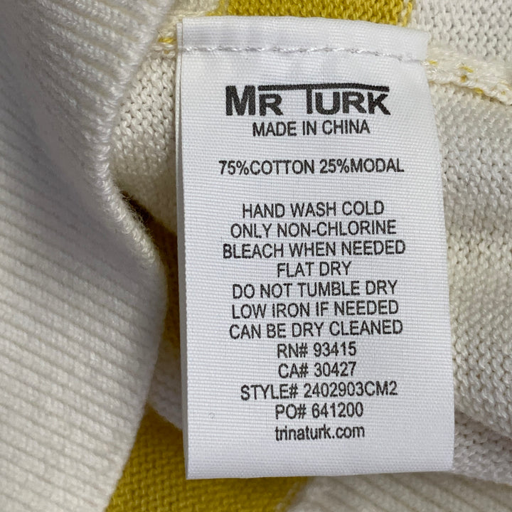 MR TURK Size L Yellow White Pink Flamingo Stripe Cotton Blend Crew Neck Pullover
