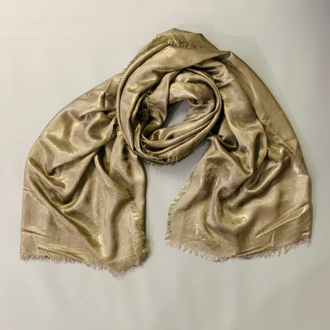 ROBERTO CAVALLI Silver Olive Marbled Modal Blend Jacquard Scarf Shawl