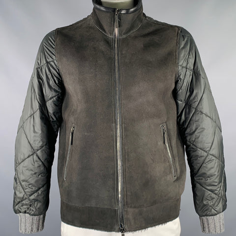 FRAUENSCHUH Size L Grey Mixed Materials Wool Zip Up Jacket