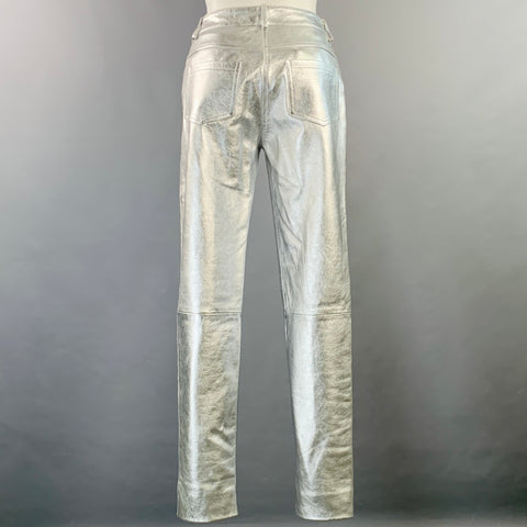 MOSCHINO Size 2 Metallic Silver Leather Jean Cut Casual Pants