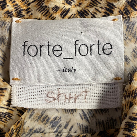 FORTE_FORTE Size 8 Tan Brown Silk Abstract Hidden Buttons Shirt