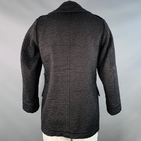 DRIES VAN NOTEN Size L Black Textured Mohair Blend Epaulets Coat