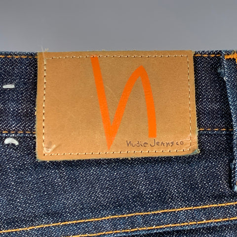 NUDIE JEANS Size 34 Slim Jim Indigo Contrast Stitch Cotton Straight Slim Zip Fly Jeans