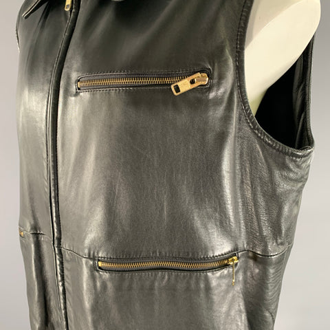 ANDREW MARC Size L Black Leather Pointed Collar Vest