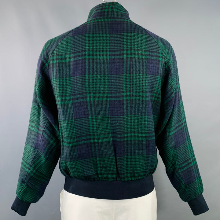 MASSIMO PIOMBO Size 42 Green Black Glenplaid Hidden Buttons Bomber Jacket