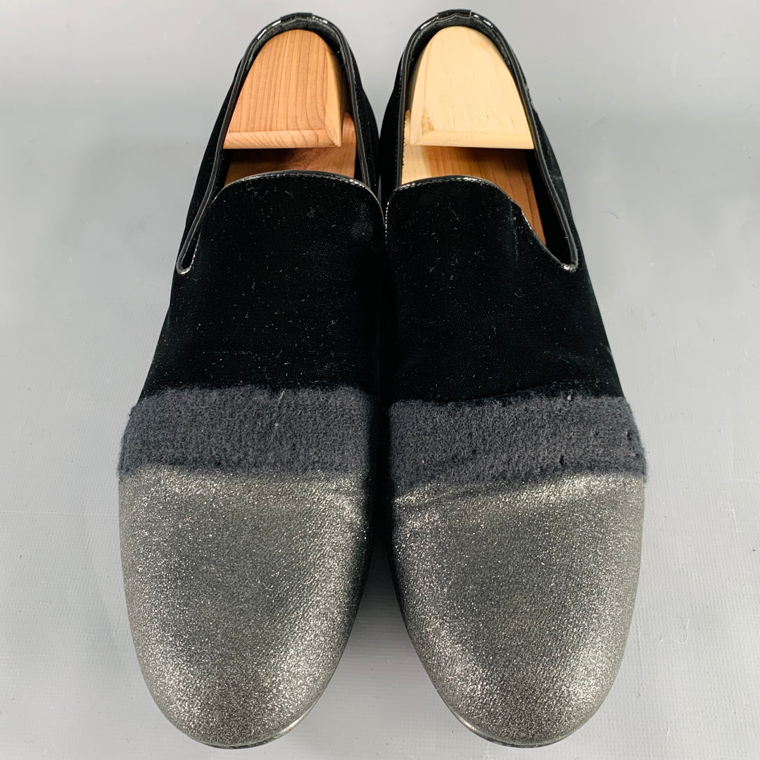 JIMMY CHOO Size 11.5 Black Grey Glitter Velvet Loafers