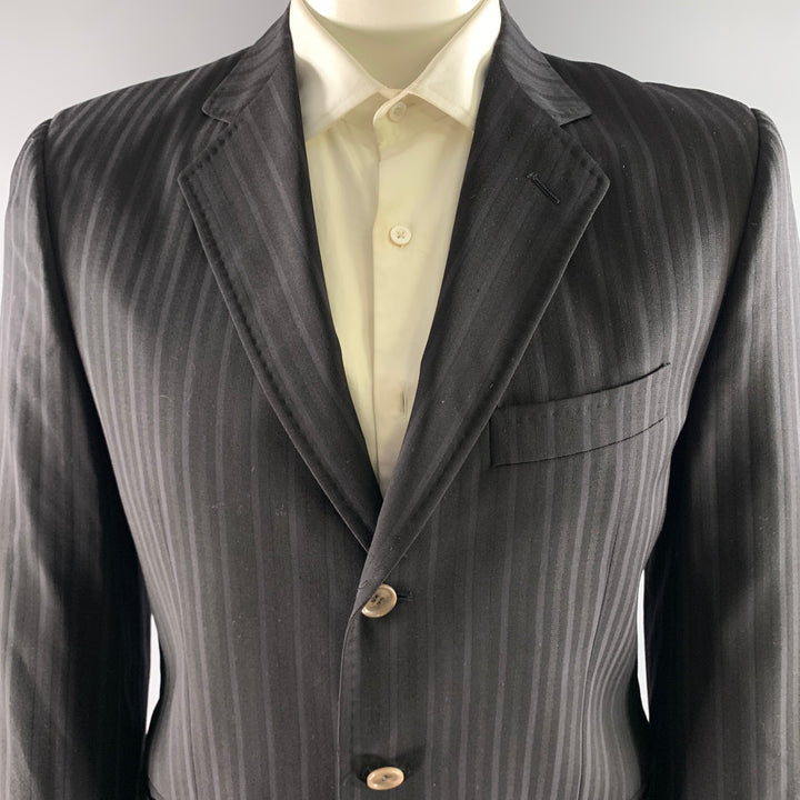 DOLCE & GABBANA Size 42 Black Grey Stripe Wool Blend Notch Lapel Sport Coat