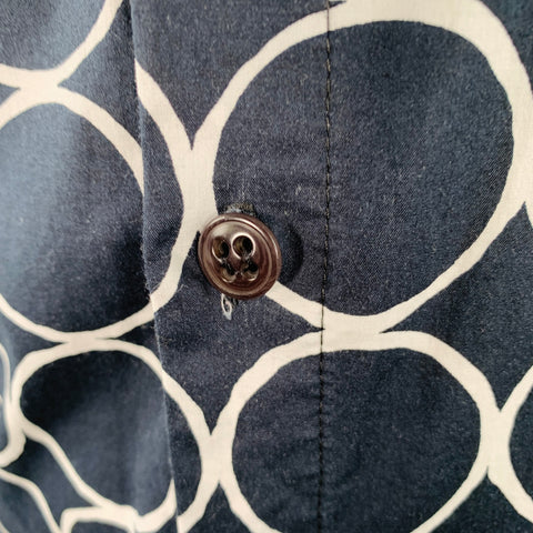 TRINA TURK Size M Navy White Circles Cotton Blend Short Sleeve Shirt
