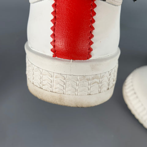 GCDS Size 9 White Red Black Leather Logo Low Top Platform Sneakers