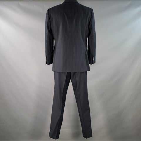 ASTOR & BLACK Size 44 Navy Blue Pinstripe Single Breasted Peak Lapel 3 Piece Suit