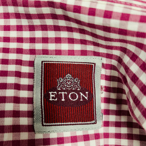 ETON Size XL Burgundy White Gingham French Cuff Long Sleeve Shirt
