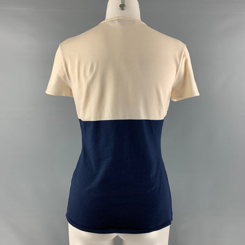 RALPH LAUREN Size M Cream and  Navy Silk Blend Color Block Pullover