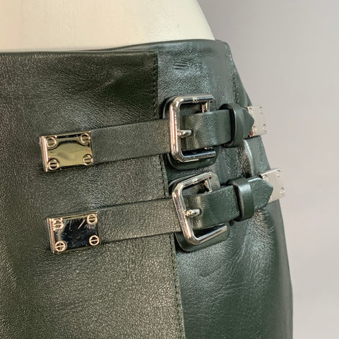 RALPH LAUREN COLLECTION Pre-Fall 2025 Size 4 Kyler Green Moss Leather Lambskin Buckle Mini Skirt