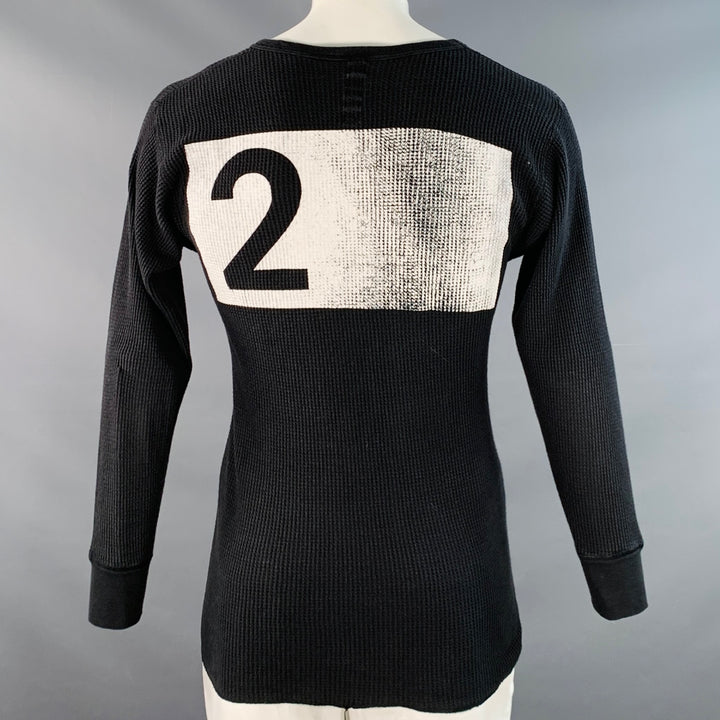 NICE COLLECTIVE Size L Black White Waffle Knit Cotton Long Sleeve Pullover